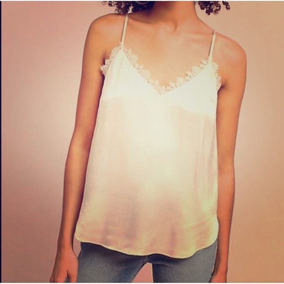 Anthropologie Floreat Ivory Lace Trim‎ Silky Cami Small V Neck Spaghetti Strap - Picture 7 of 7